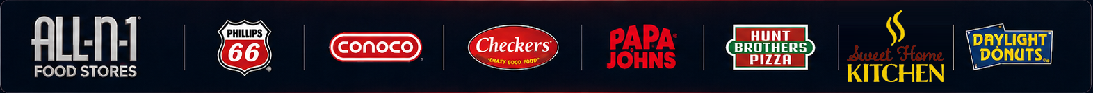 All-N-1 Food Stores, Phillips 66, Conoco, Checkers, Papa Johns, Hunt Brothers Pizza, Sweet Home Kitchen, and Daylight Donuts